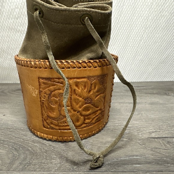 Leather Hand Tooled Leather Pouch Bag RM Monogram Drawstring Pouch Small Purse - Picture 3 of 9